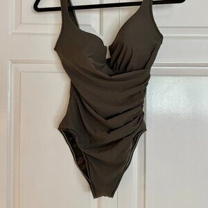 Miraclesuit Olive Green Underwire Shirred Slimming One Piece Swimsuit Size 10